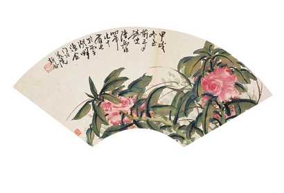 陆抑非 甲戌（1994）年作 花卉 扇面